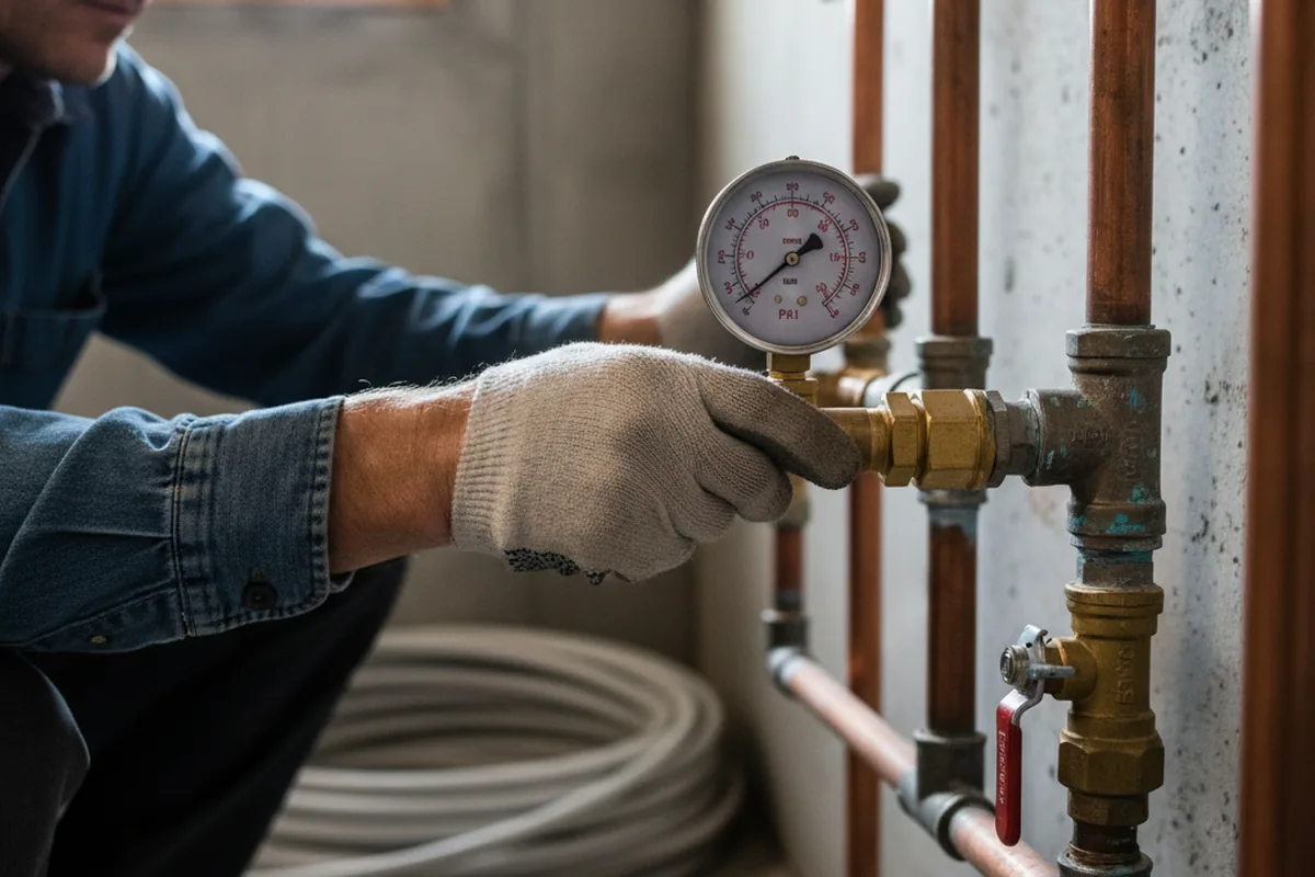 Pressure testing a repaired line during Water Line Repair in Cross Anchor